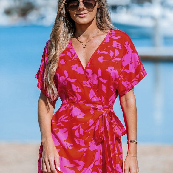 Cupshe Floral Wrap Mini Dress | Pink | Side Tie | Size M | Feminine & Flattering - Picture 1 of 3